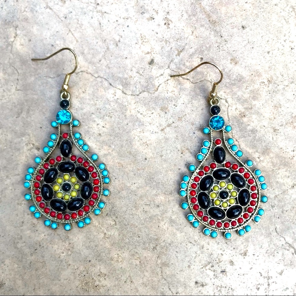 Drop beaded earrings, multi color,  unique